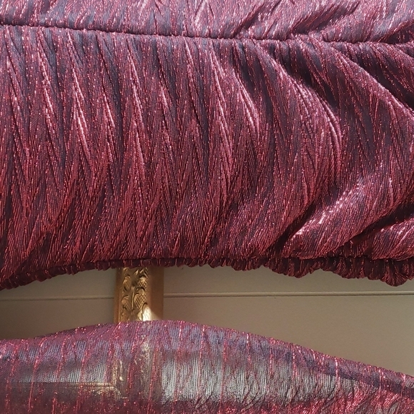 Guess Metallic V Neck Long Sheer Sleeve Ruched Knit Mini Dress - Picture 7 of 10